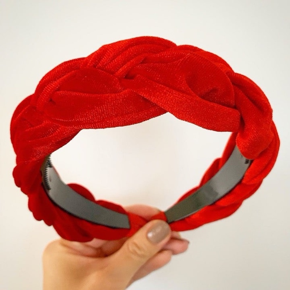 Red velvet braid braided headband